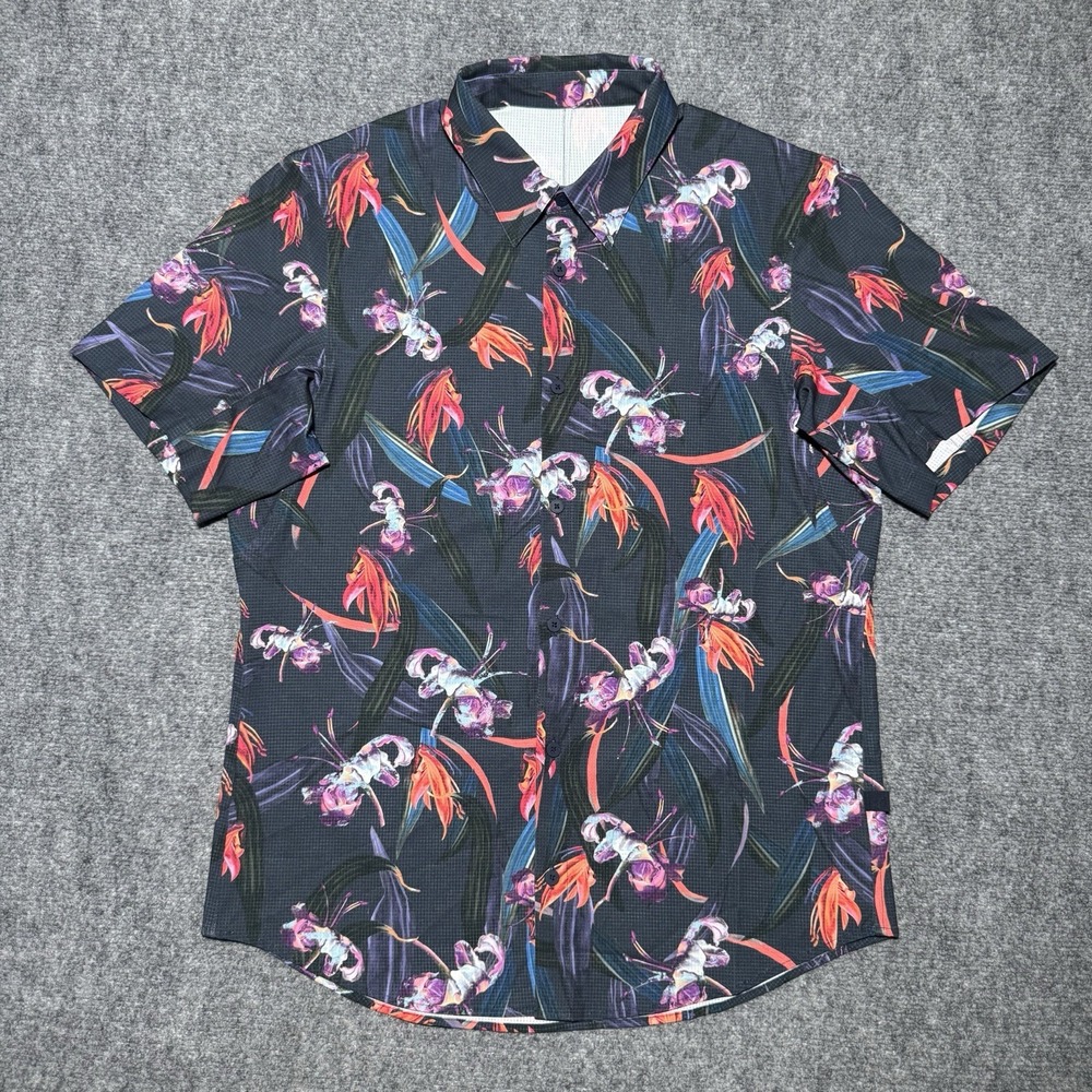 Lululemon Airing Easy Short Sleeve Button Up Shirt Men L Veiled Floral Stretch